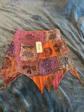 Patchwork Asymmetrical Skirt - Multicolor